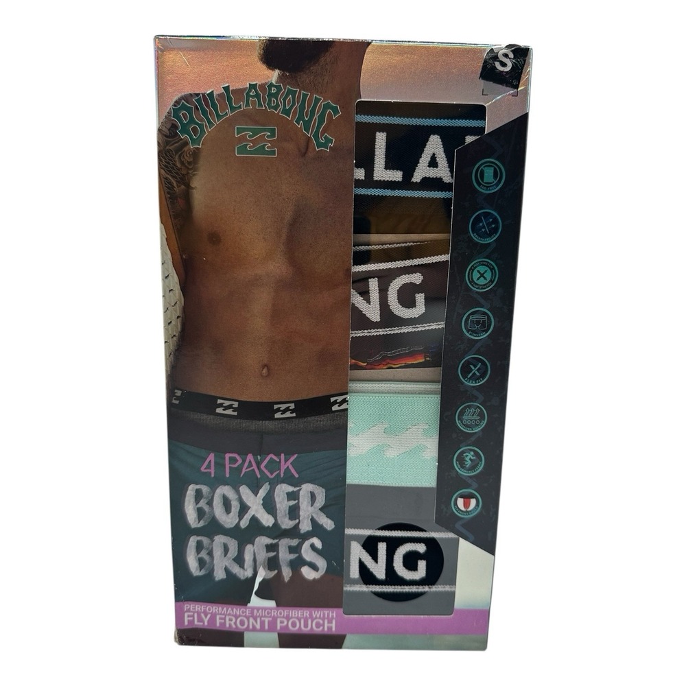 Billabong Performance Mesh Microfiber Boxer Briefs 4 Pack Men's Size S Multi #1